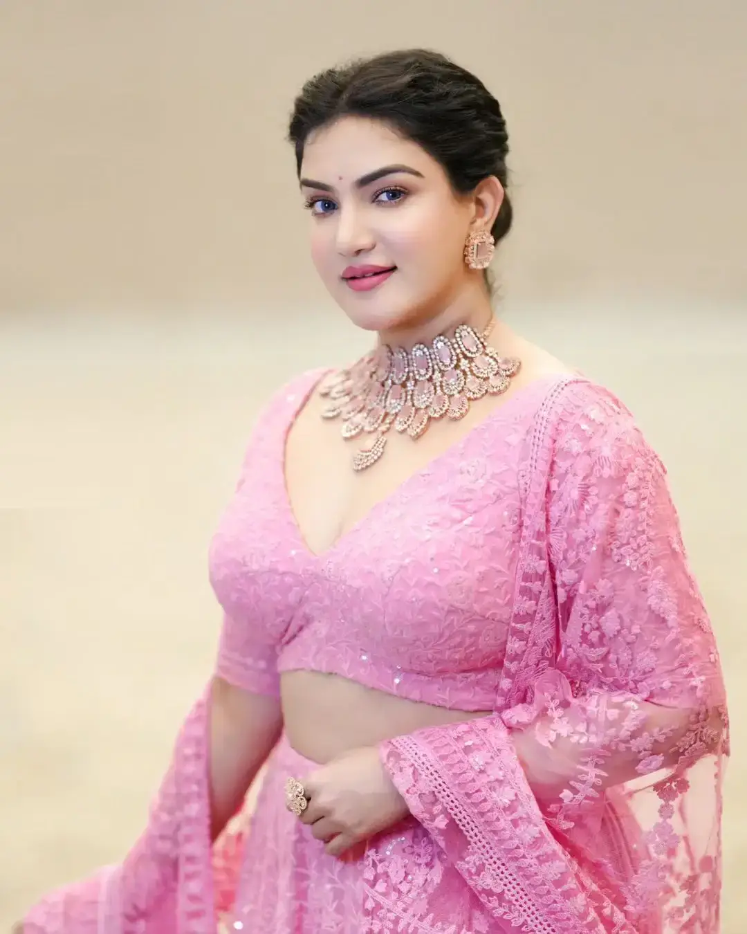 Beautiful Indian Actress Honey Rose in Pink Lehenga Choli